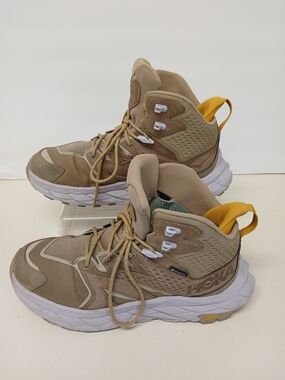 Hoka One One Tan and Yellow Trail Mid-Top Sneakers